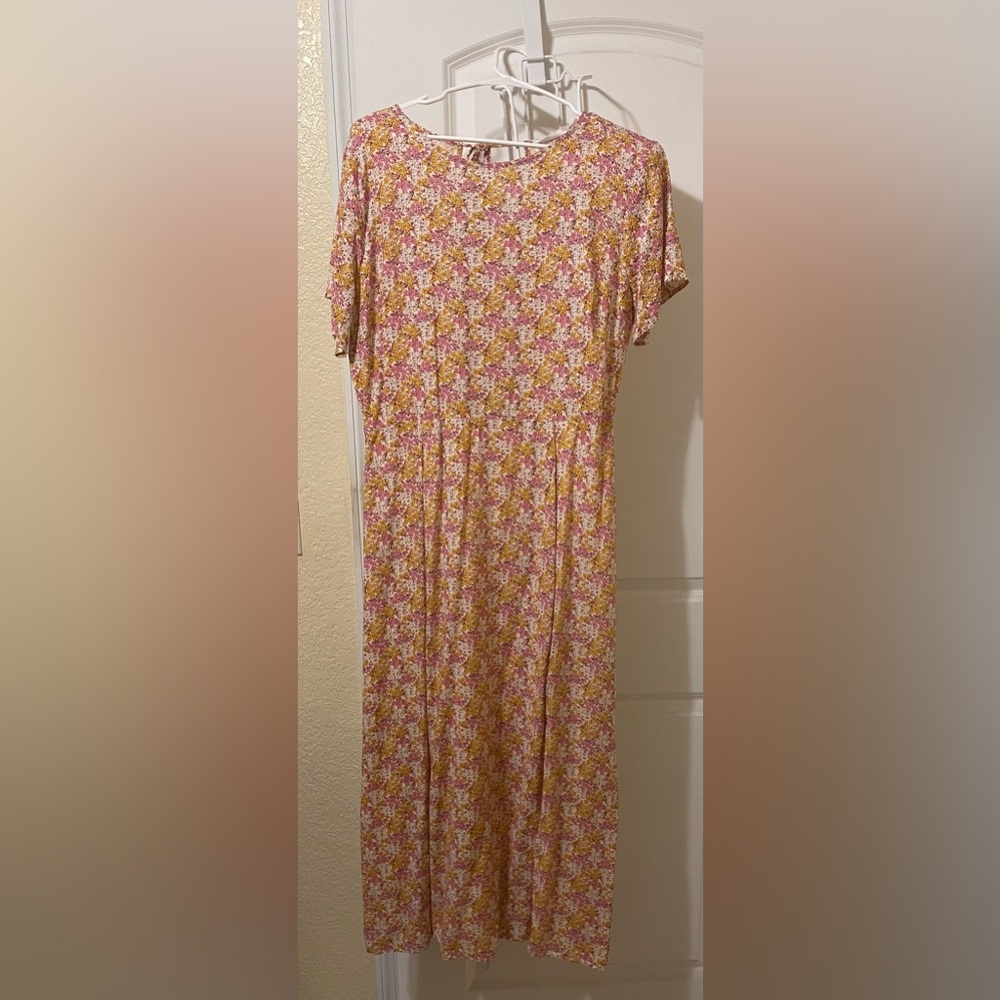 Pink and Orange floral tie back long dress